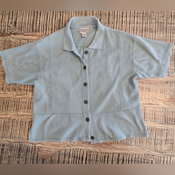 Venezia Vitale Textured Light Blue Polo - Picture 1 of 5